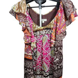 Studio JP Multi Color Scoop Neck Butterfly‎ Sleeve Blouse Large